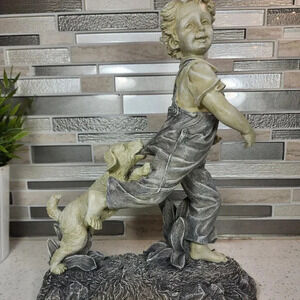 Vintage Boy with Dog Sculpture by Jaime